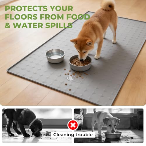 Extra Large 34x22 Inch Machine Washable Silicone Pet Food Mat (grey / 34*22)