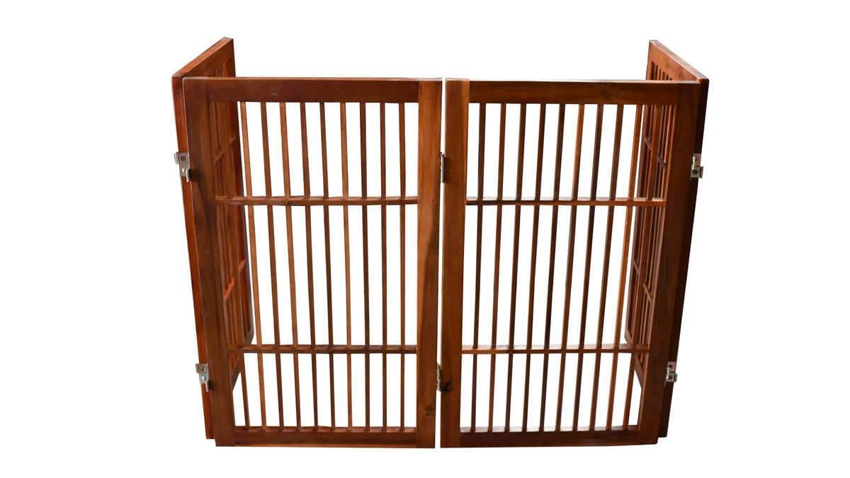Pet Dog Gate Freestanding (4 Panel 30" Tall / Brown Pet Gate)