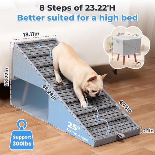 2-in-1 Ottoman Pet Stairs Dog Stairs for Small Dogs (Dark Grey)