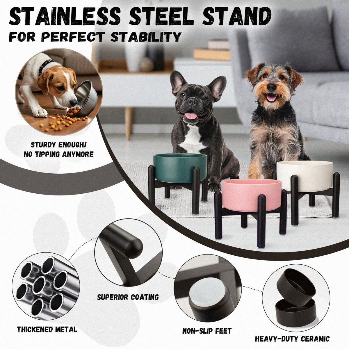 Raised Ceramic Dog Bowl Set with Stand (Green / 1 Bowl - 3.5 Cups)