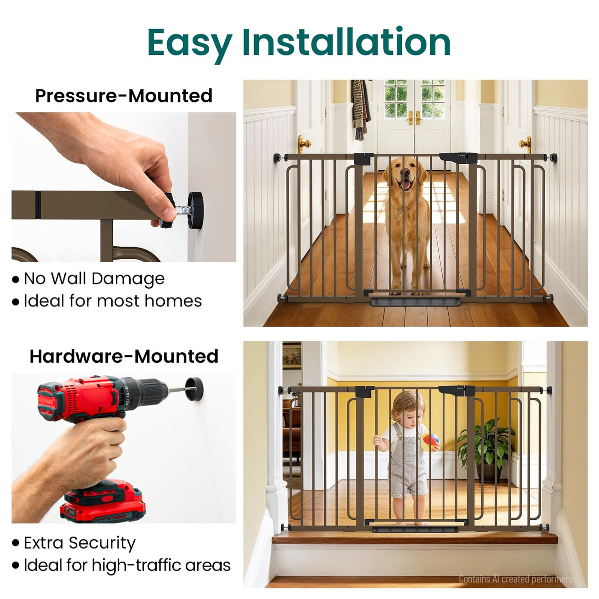 30.4 56.8" Extra Wide Baby Gate (Brown / 30.4"-56.8" W x 30.5" H)