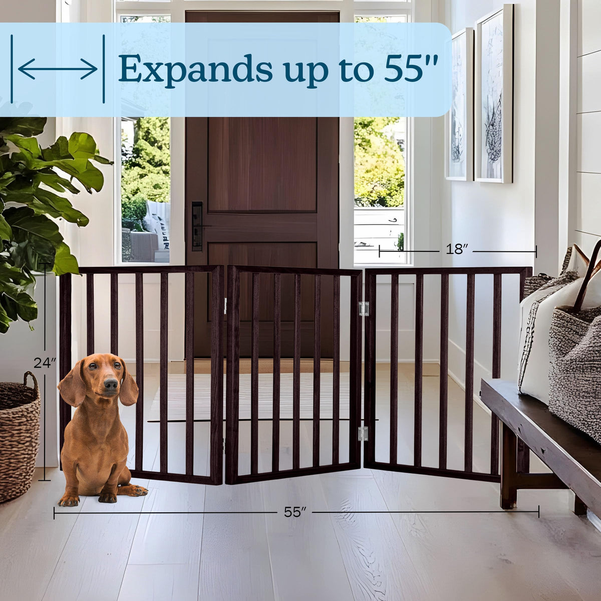 3 Panel Indoor Foldable Dog Fence for Stairs (Brown / 3 Panel)