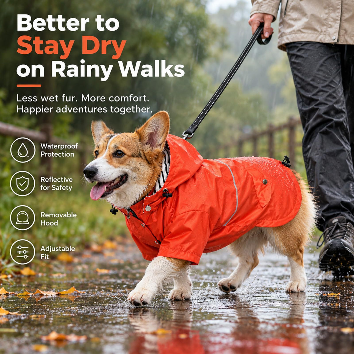 Dog Zip Up Raincoat with Reflective Buttons (Medium / Orange)