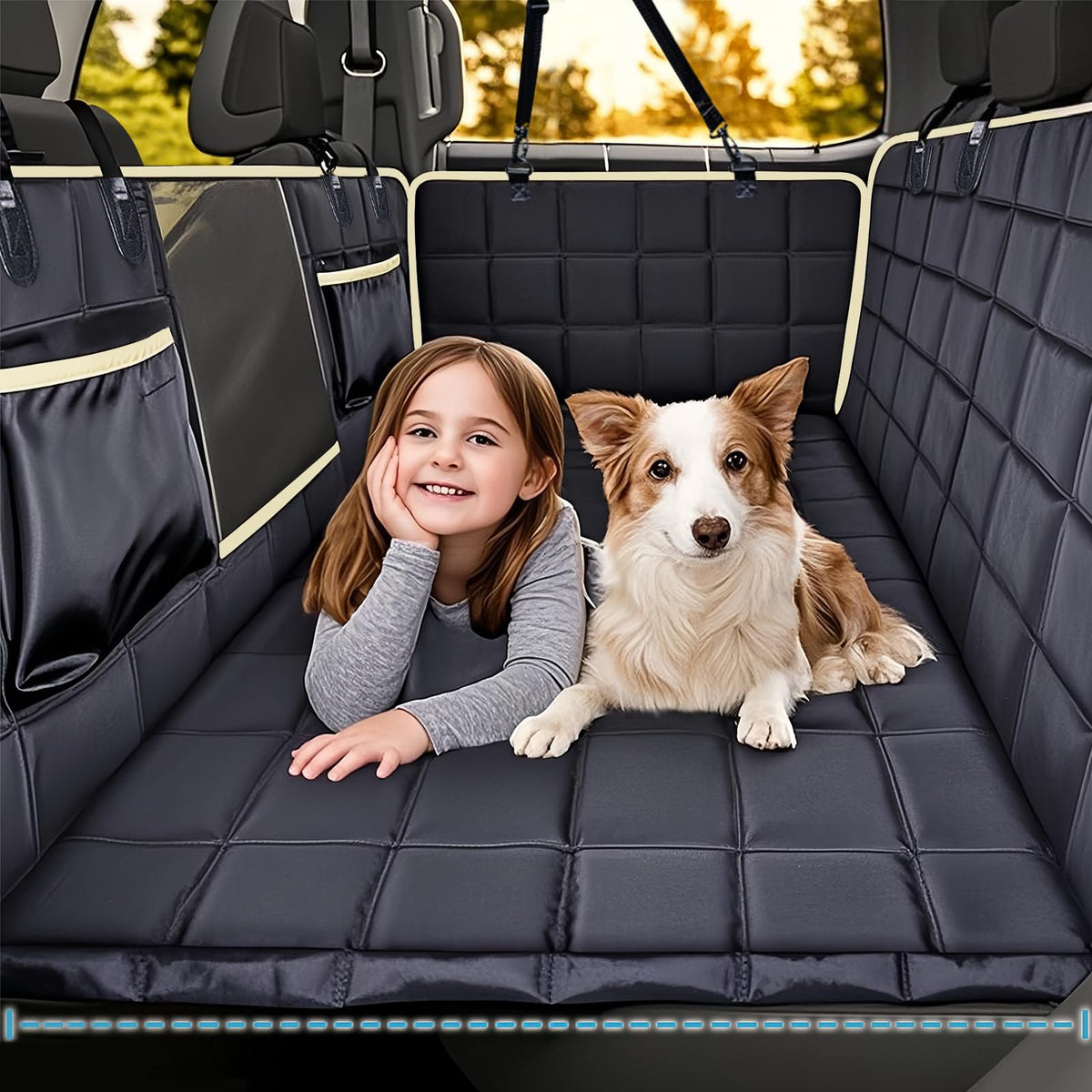 Dog Car Seat Covers for Back Seat (Black Hard Bottom / Truck)