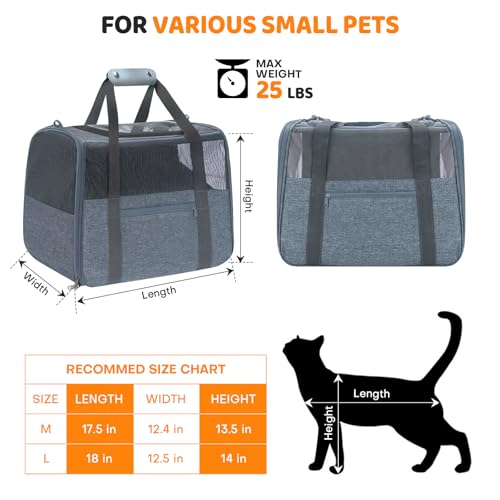 JUNGYOUN Premium Cat Carrier (Charcoal / 17.5"L x 12.4"W x 13.5"H)