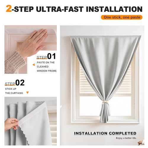 Adhesive Curtain (35"W x 71"L (Pack of 2) / Light Grey)