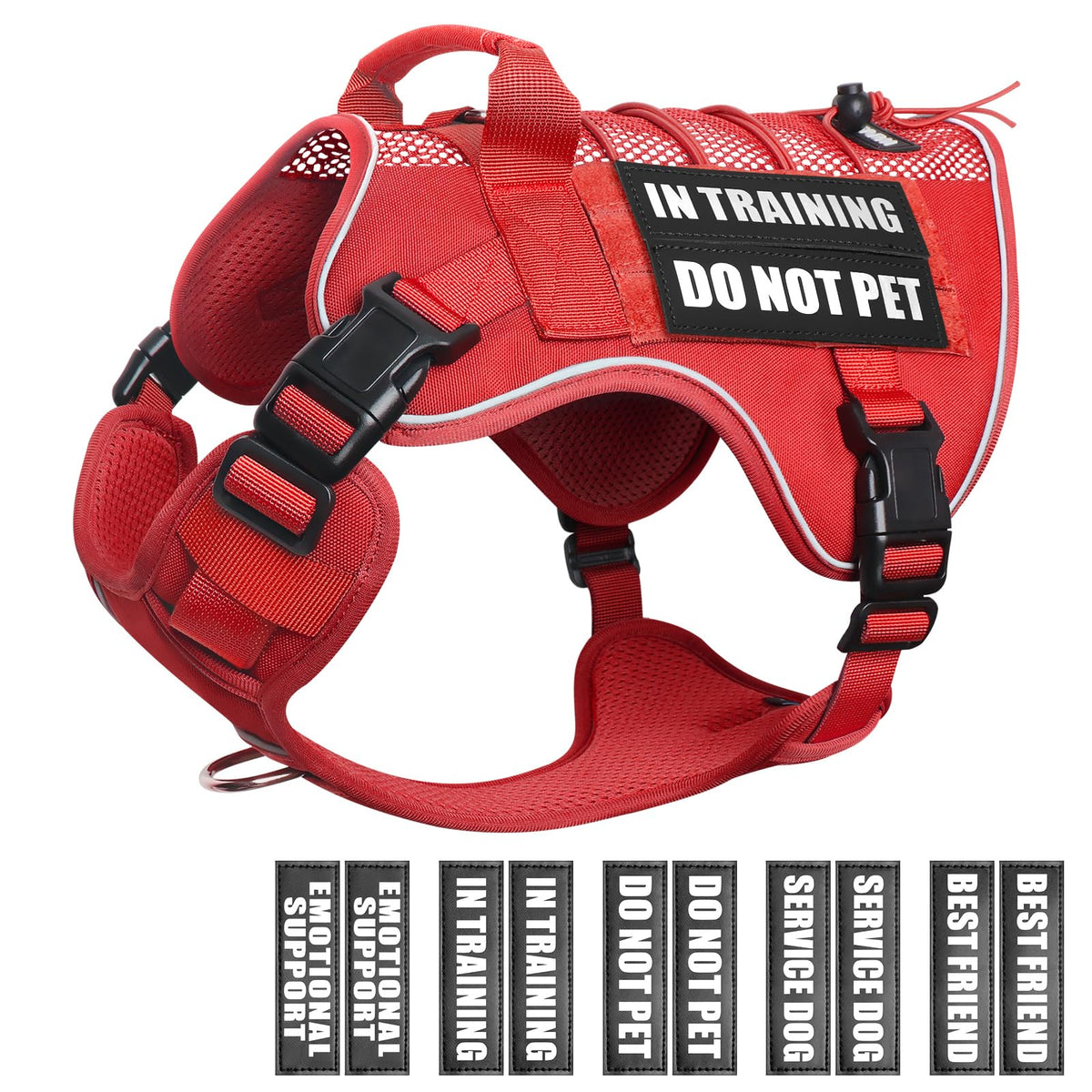 Service Dog in Training Mesh Harness with 10 Removale Pet Patches (X-Large / Red)