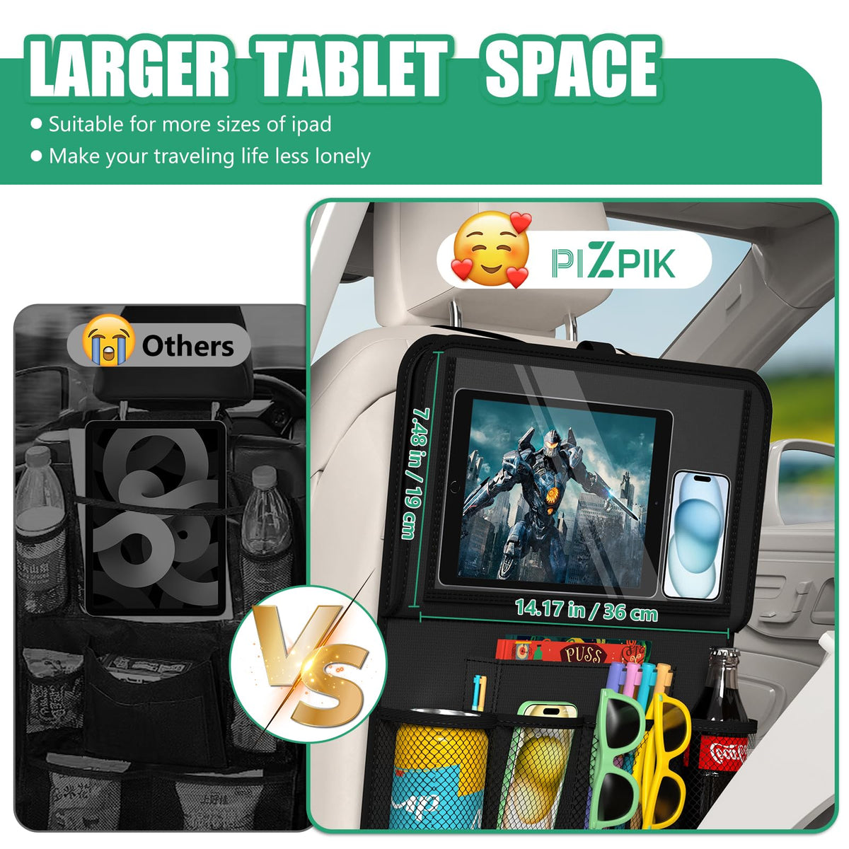 Car Backseat Organizer with Tray (Black / 1pack)
