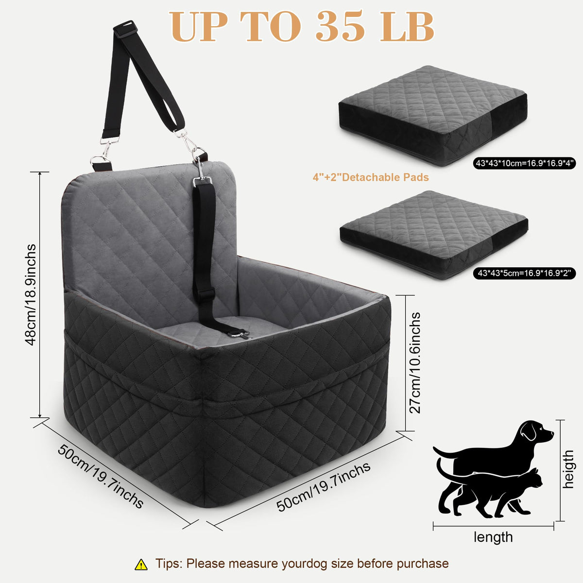 Dog Car Seat for Small (grey+black)