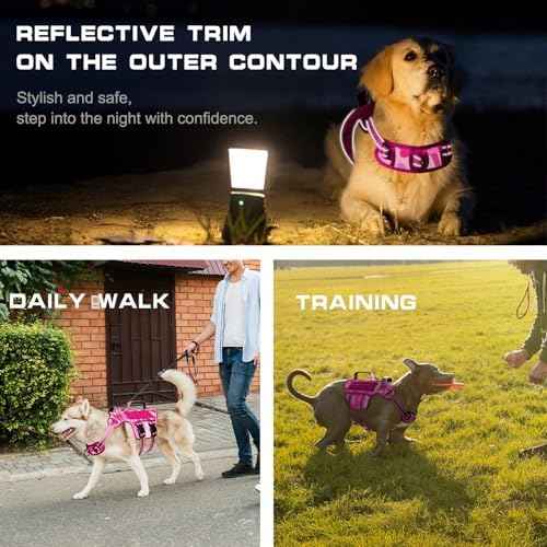 Dog Harness for Large Dogs (Pink Camo / XL(Neck:21-32",Chest:26-39"),75-135 lbs)