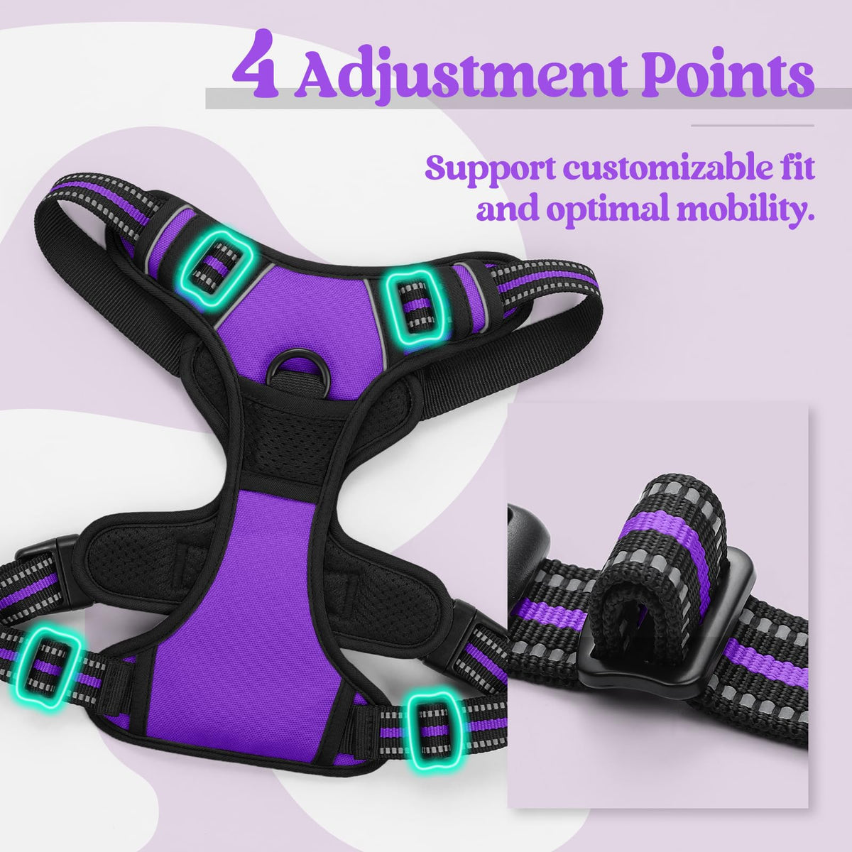 Dog Harness No Pull for Small Dogs with 2 Leash Clips (Small / Purple)