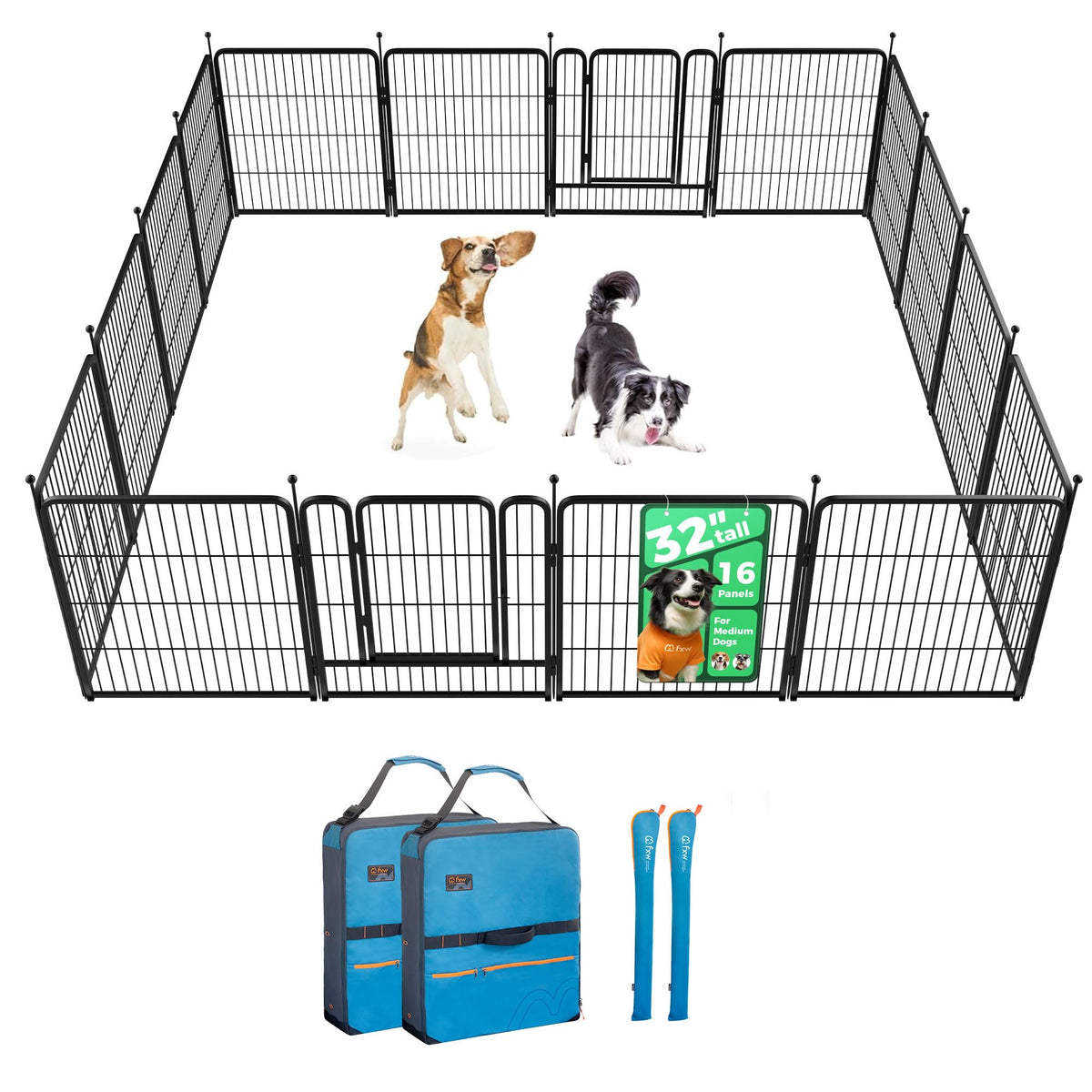 Rollick Dog Playpen with Storage Bags (Black / 32"H)