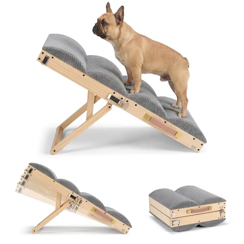 Foldable Dog Ramp for Couch Lower Bed Small Dogs 17"W (Light Gray / up to 20.5"-for couch/lower bed)