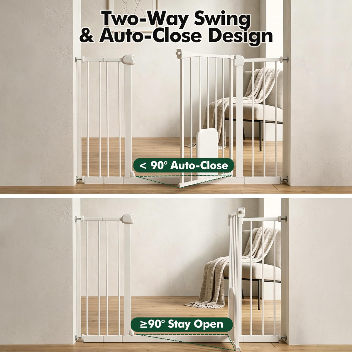 31 46“ Metal Pet Gate with Cat Door (Matte White / 31-46"Wide,30"Tall)