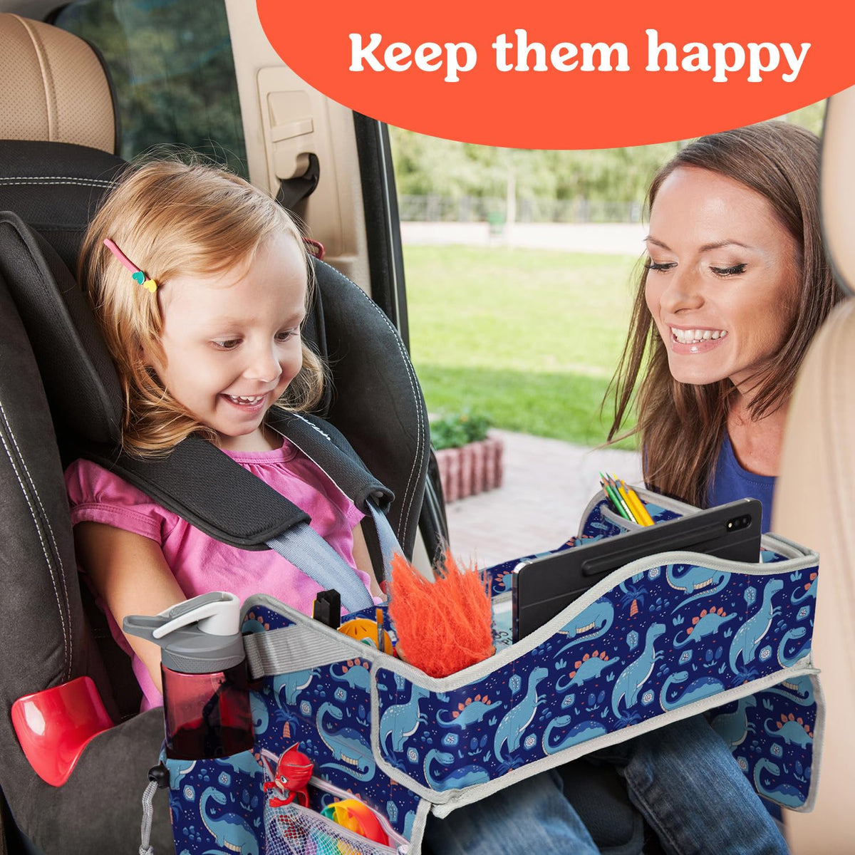 Kids Travel Tray for Car (Blue Dinosaur)