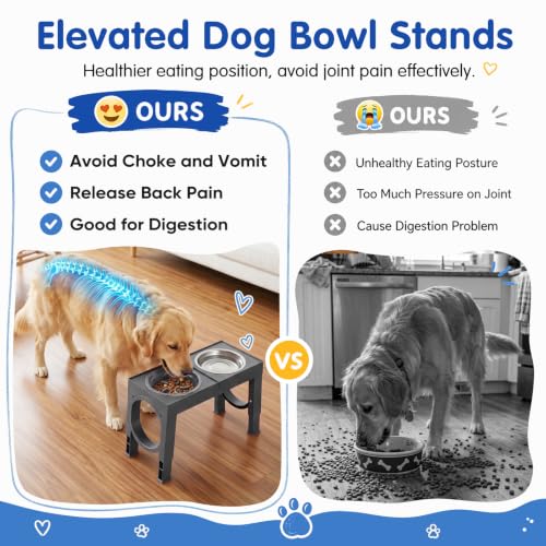 Elevated Dog Bowls Large Breed Raised Dogs Bowl Stand Large (D-Grey)