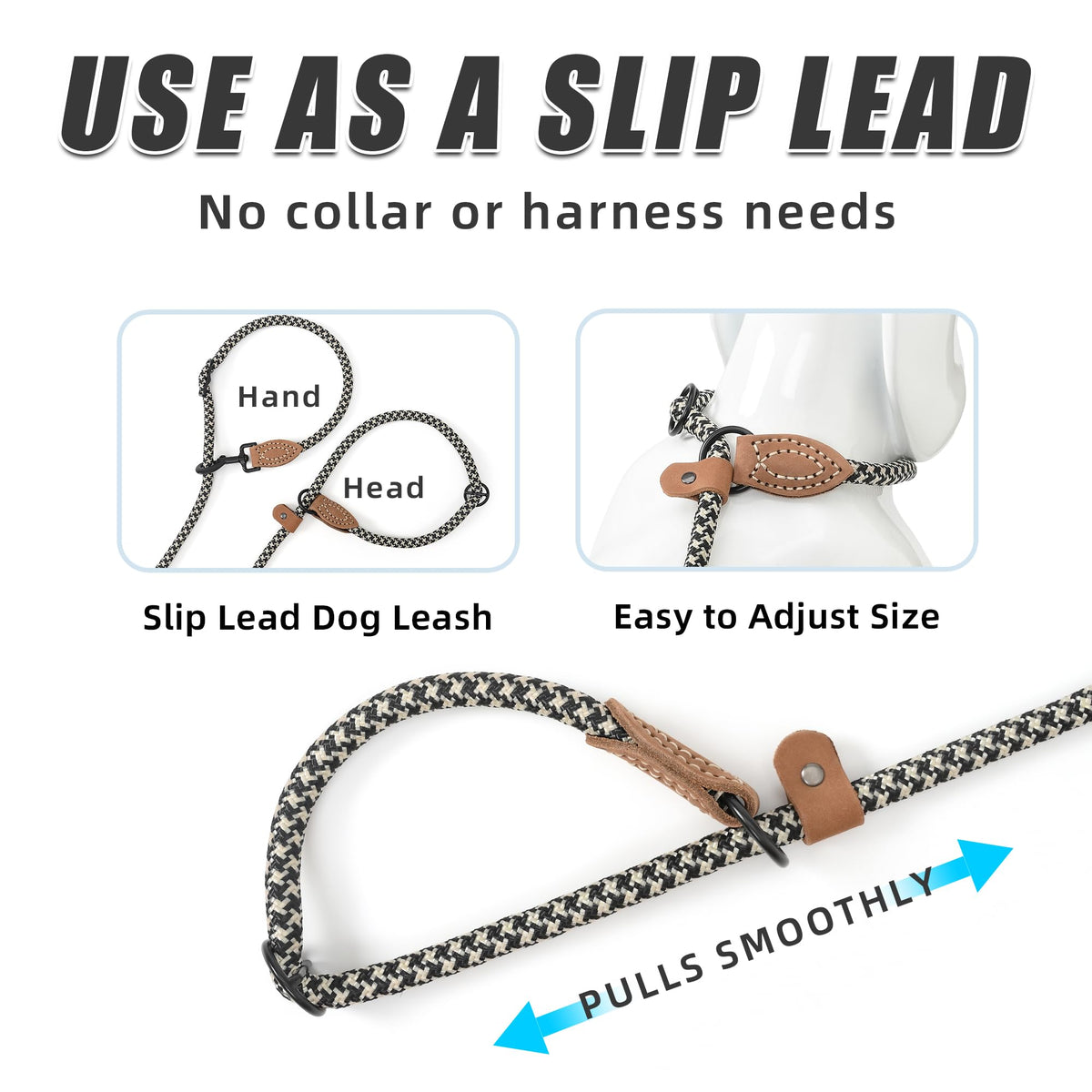 Hands Free Dog Leash (Black Khaki / 7FT Hands Free)