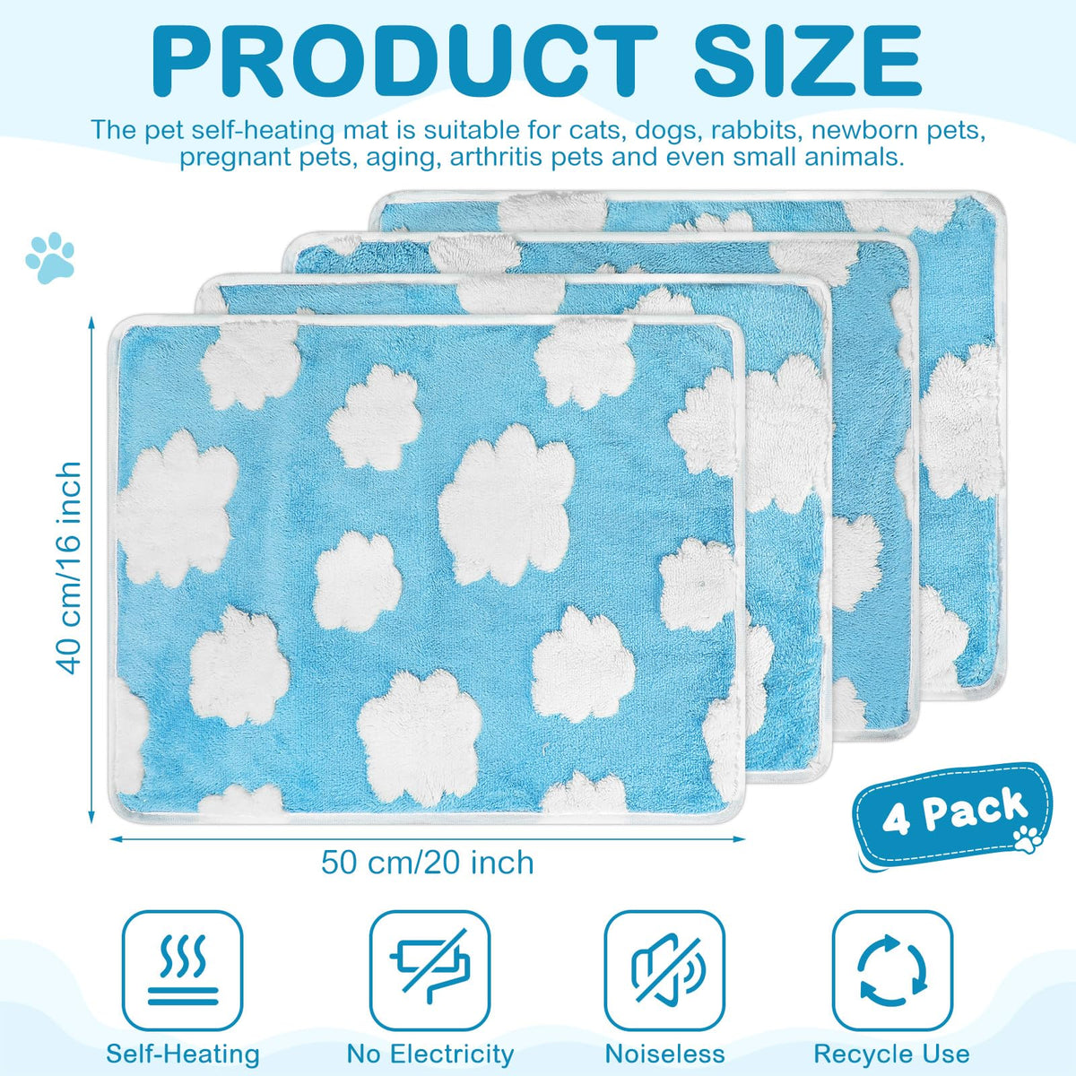 4 Pack Self Heating Cat Pad Self Warming Dog Mat (16 x 20 Inches)
