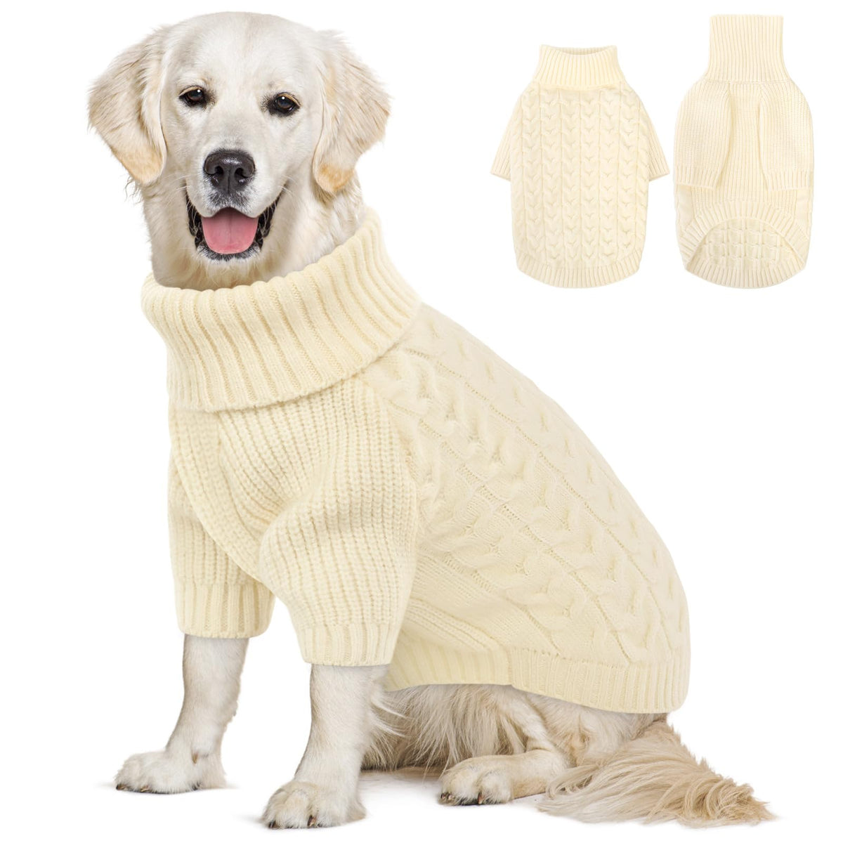 White Dog Christmas Sweater Warm Soft Cable Knit Dog Sweater (XXX-Large / White)