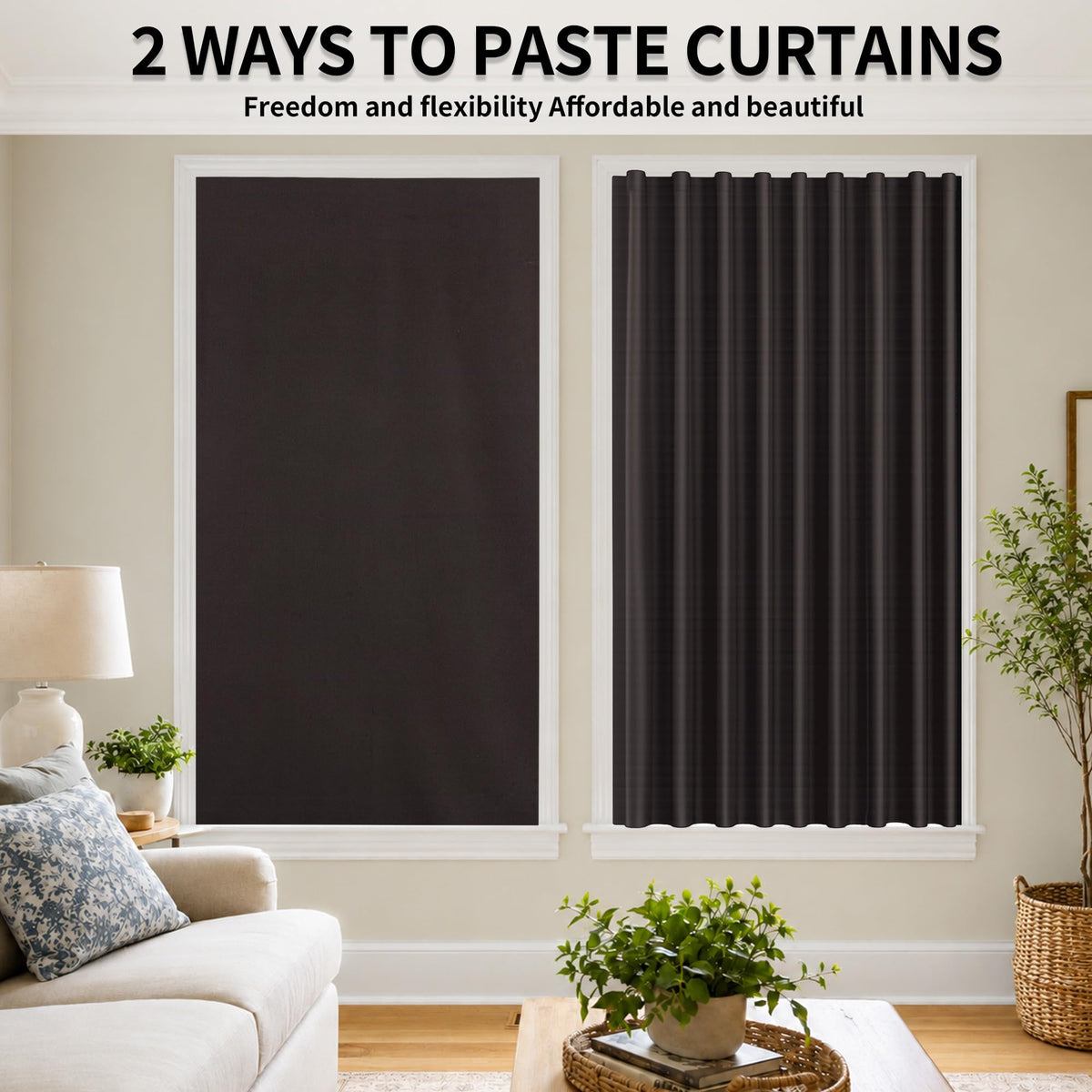 Adhesive Blackout Curtains for Blinds (Dark Coffee / 52"W x 84"H)