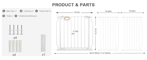 66.9 71.6 Inch Extra Wide Baby Gate with Door for Stairs Doorways (White / 66.9-71.6inch)