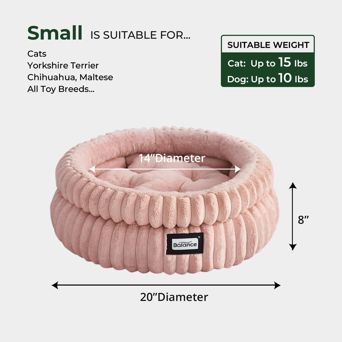 Cat Bed Kitten Bed (20.0"L x 20.0"W x 8"Th / Acorn Pink)