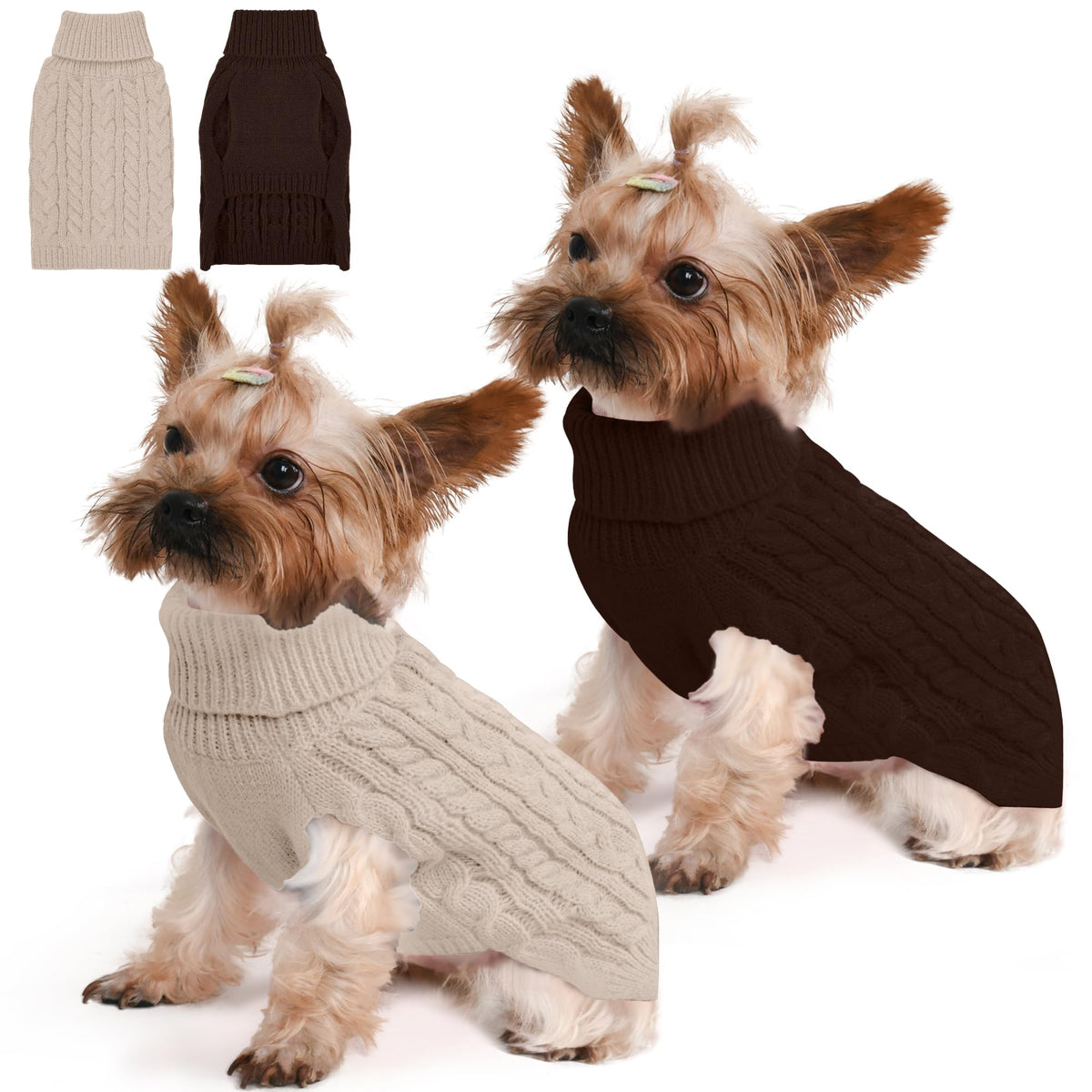 Dog Sweater 2 Pack for Small Dogs (Oatmeal & Brown / Small)