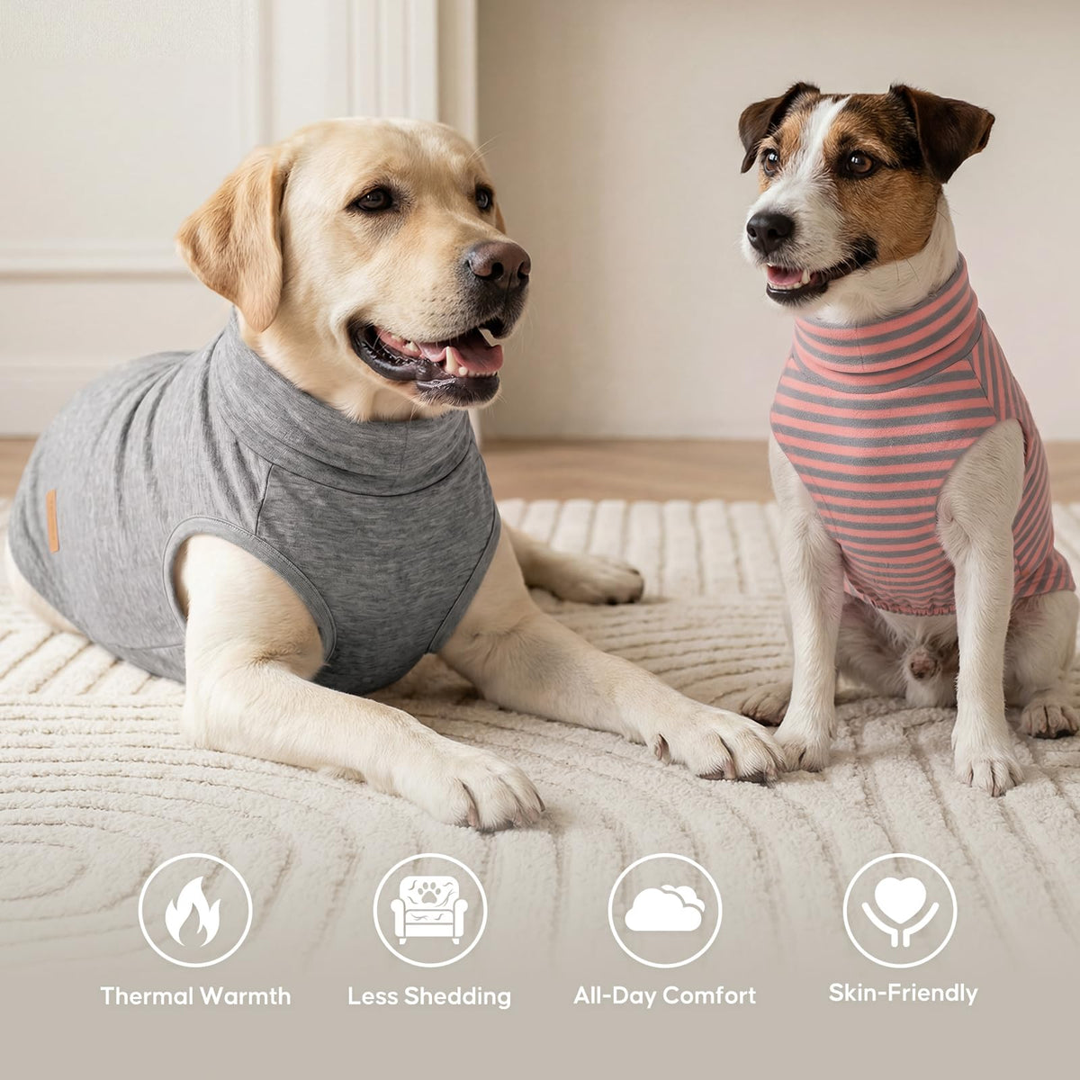 2Pack Dog Sweater Warm Dogs Clothes Stretchy Pet Sweater Large Size Pets Soft Pet Sweatshirt Pullover Turtleneck Pets Coats Dog Sweaters for Large Dogs (XXX-Large (55-75lbs) / 3# Stripe+Grey)
