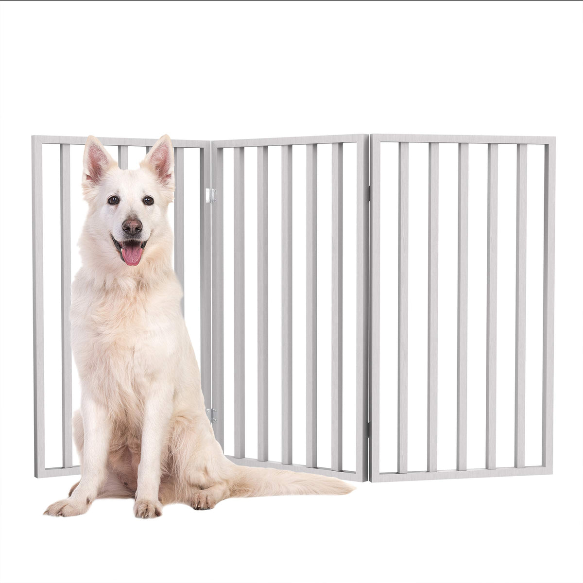 Pet Gate - 3-Panel Indoor Foldable Dog Fence for Stairs, Hallways, or Doorways - 54x32-Inch Wood Freestanding Dog Gates by PETMAKER (White) (White / 3 Panel)