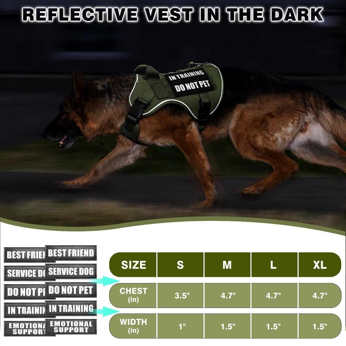 Service Dog in Training Mesh Harness with 10 Removale Pet Patches (X-Large / Green)