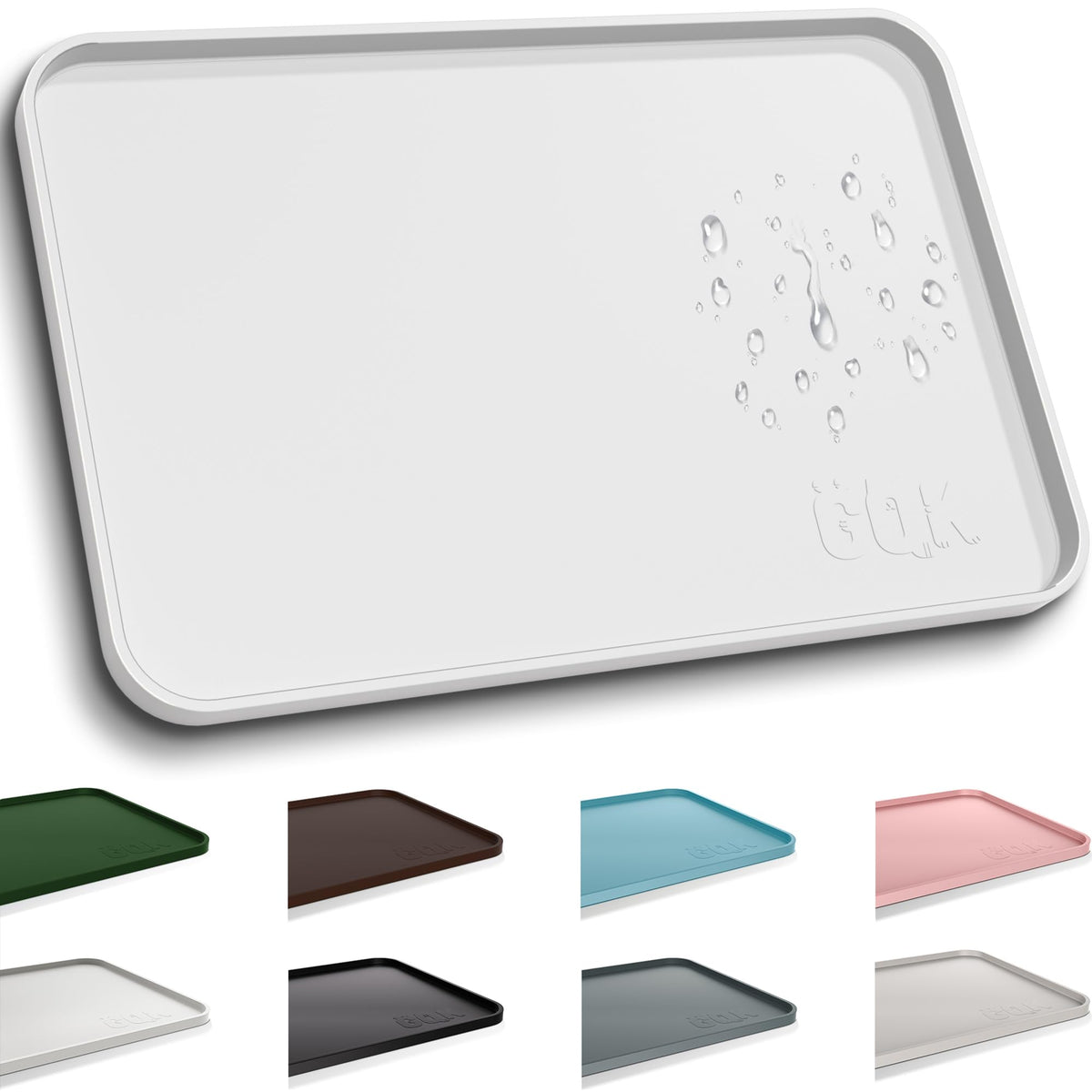 Silicone Dog Cat Food Mat Extra Thick Raised Edge (Sand White / 18"L x 12"W)