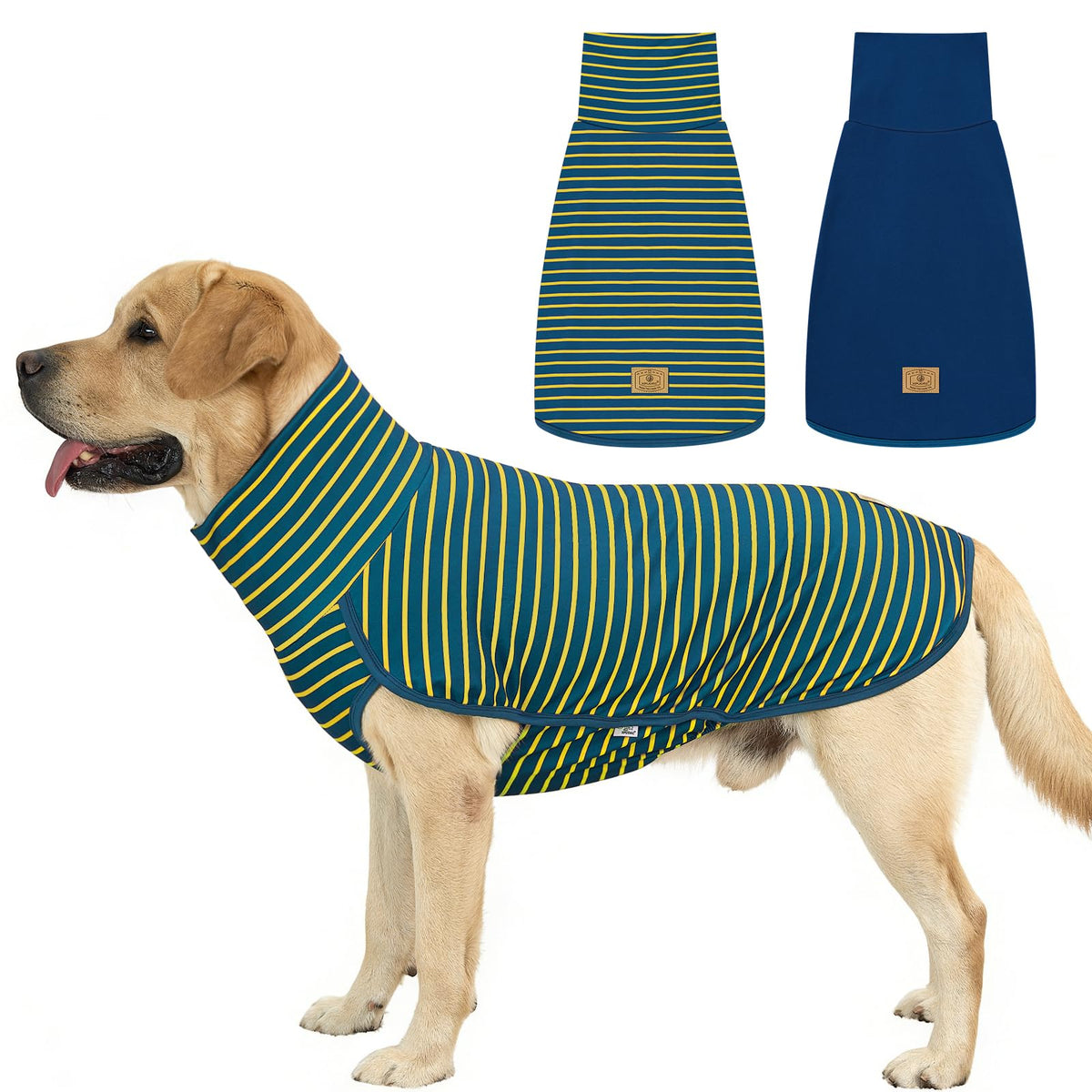 2 Pack Dog Sweater Fleece Vest Dog Sweatshirt Turtleneck Warm Stretchy Pullover Pet Clothes Cold Weather for Medium Large Boy Dogs (X-Small(Chest-18.9") / Stripe Blue)
