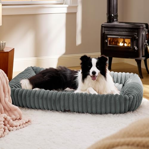 ComfyFleece® Cute XL Dog Beds for Extra Large Dogs (43.0"L x 30.0"W x 8.0"Th / Warm Grey)
