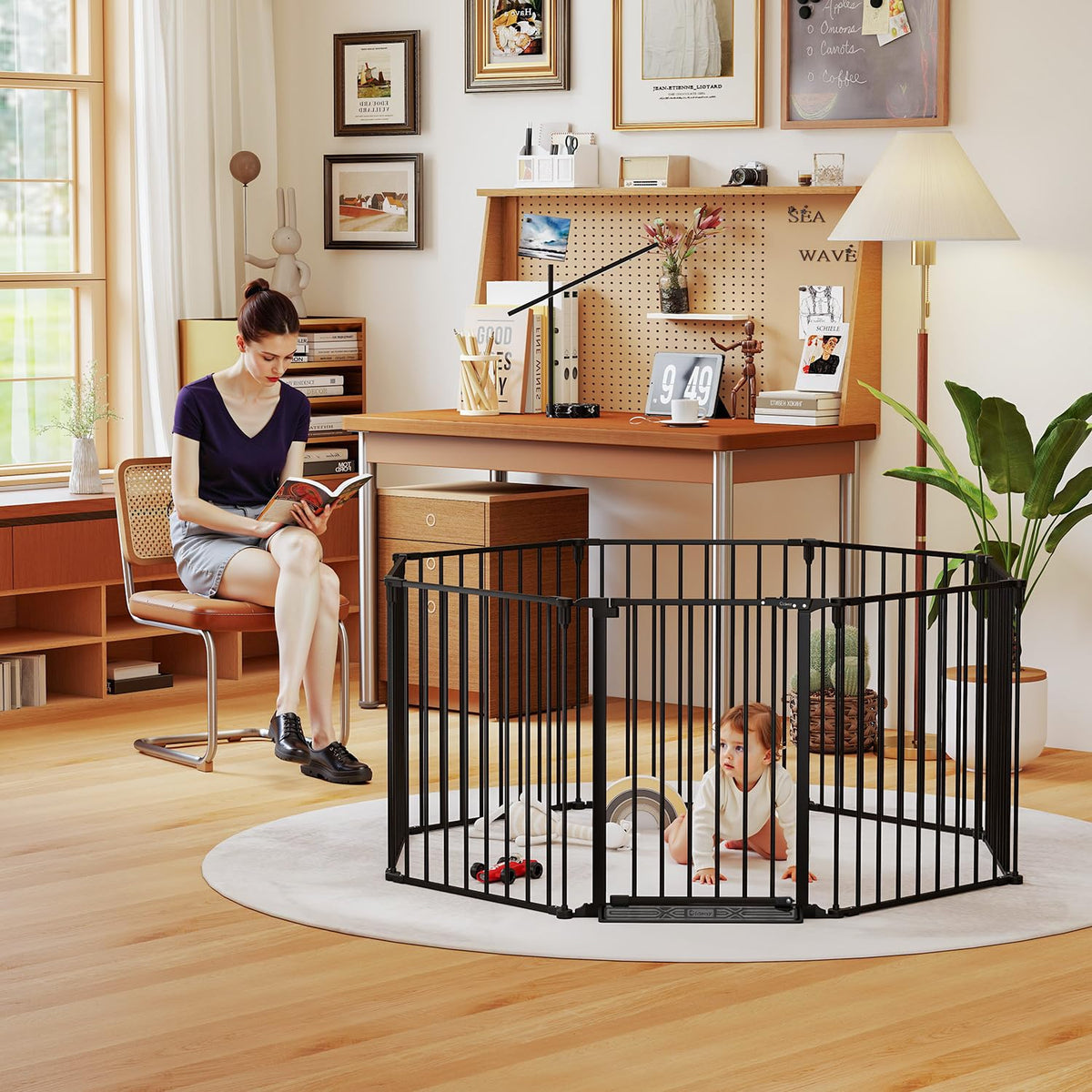 190" Extra Wide Baby Gate Playpen (Black / 190" Wide)