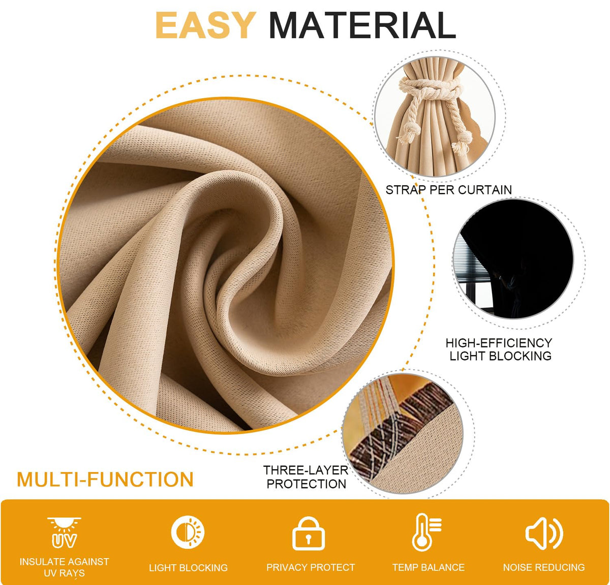 Magic Tape Blackout Curtains (47"W x 84"L (Pack of 2) / Beige)