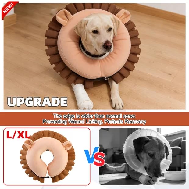 Inflatable Dog Cone Collar Alternative After Surgery (Lion Brown / XL (Neck:18-21in))