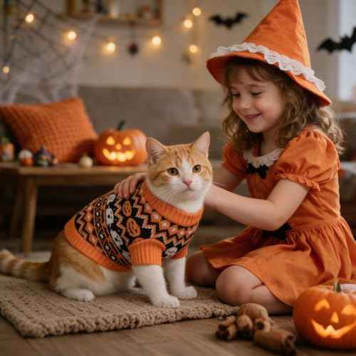 Halloween Cat Sweater for Cats Only (Orange / Small)
