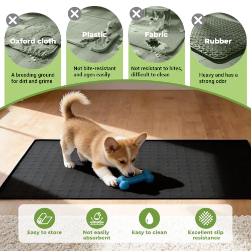 Extra Large 34x22 Inch Machine Washable Silicone Pet Food Mat (black / 34*22)