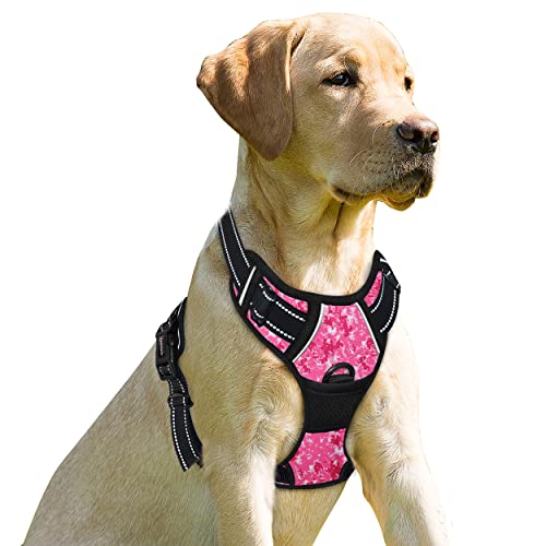 Dog Harness No Pull for Large Dogs Front Back Clips (X-Large(Chest:30-38”) / Pink Camo)