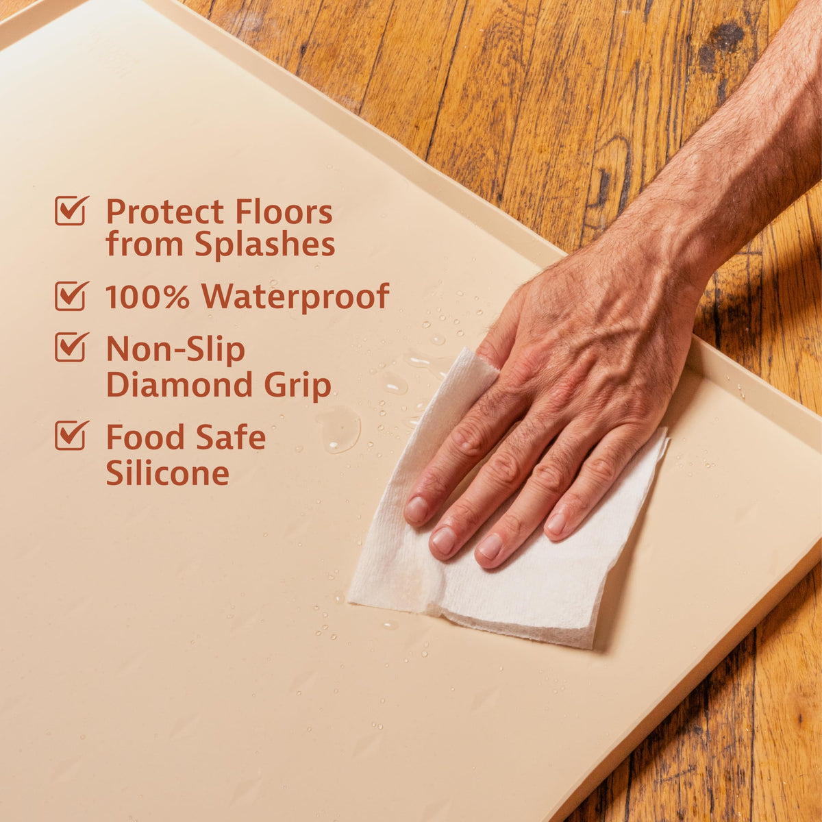 Dog Food Mat Waterproof Cat & Dog Bowl Mat for Food and Water (20"L x 13"W / Beige)