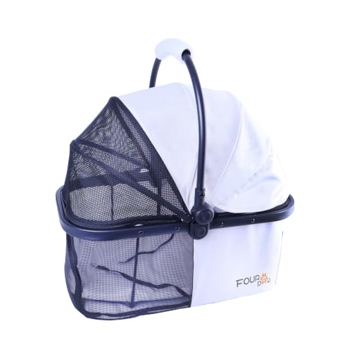 Front Full Window pet Stroller with Detachable Carrier (with Detachable Basket / White+Black)