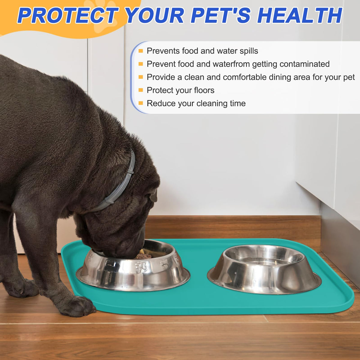 Waterproof Silicone Pet Food Mat with Raised Edge for Dog & Cat (Dark Turquoise / 19"L x 12"W)