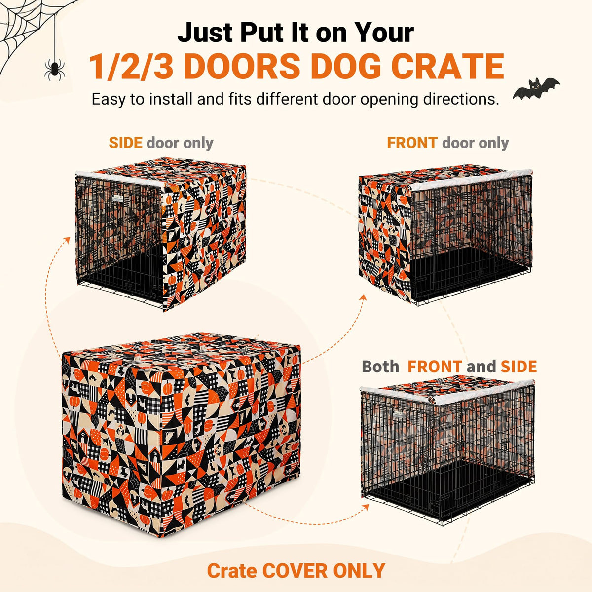Halloween Pattern Dog Crate Cover (Orange Dog Grid / 48.0"L x 30.0"W x 33.0"H)