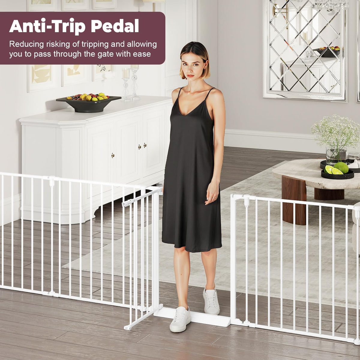 144" Extra Wide Baby Gate with Door (White / 144" Wide)