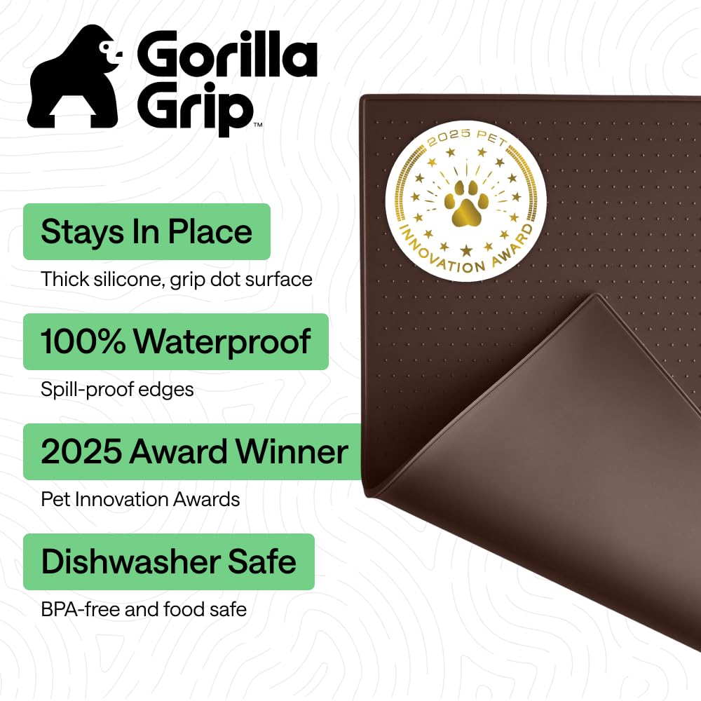 Dog Food Mat 100% Waterproof Silicone (Brown / 26"l X 17"w)
