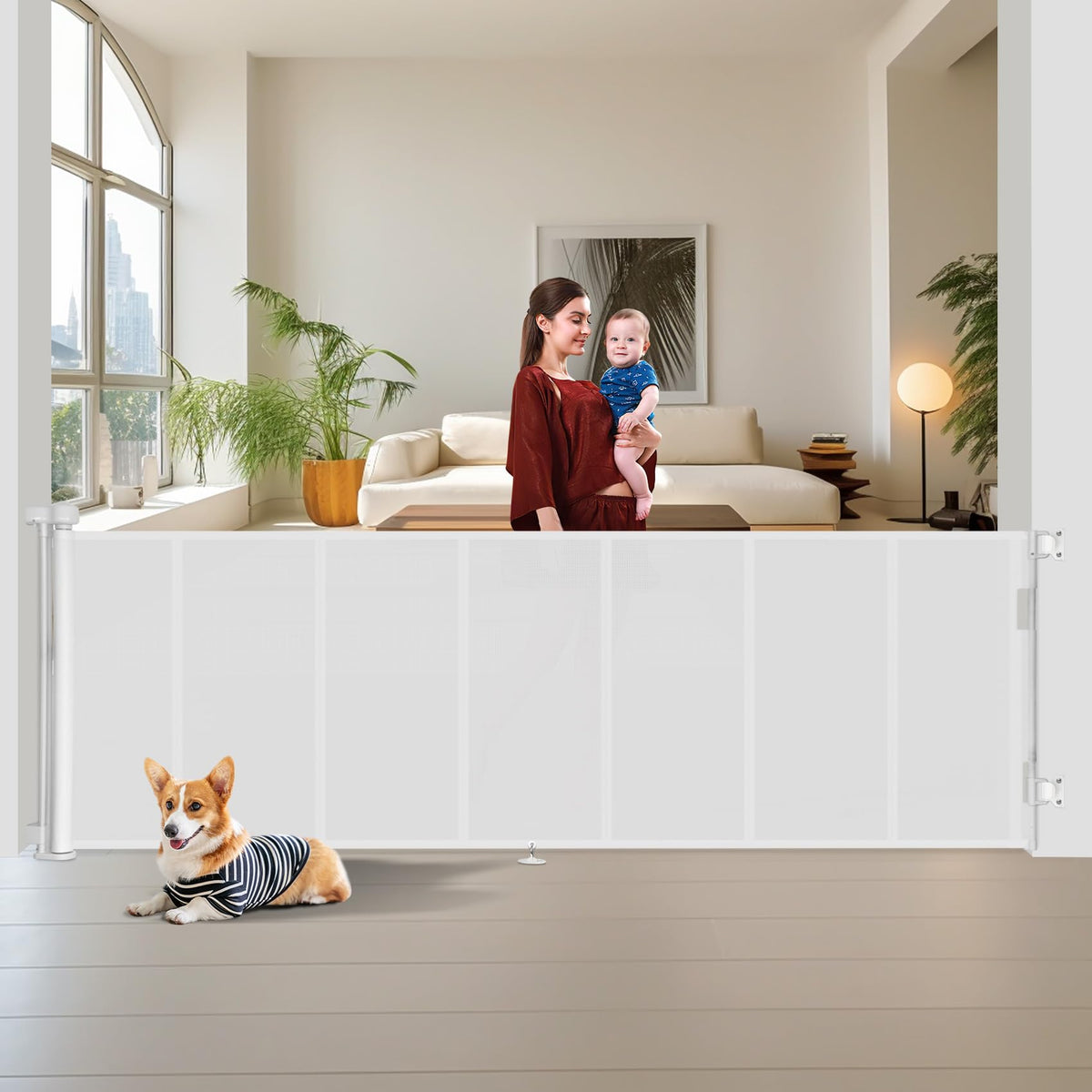 150 inch Reinforced Retractable Baby Gates 42 inch Tall (White / 42" Tall x 150" Wide)