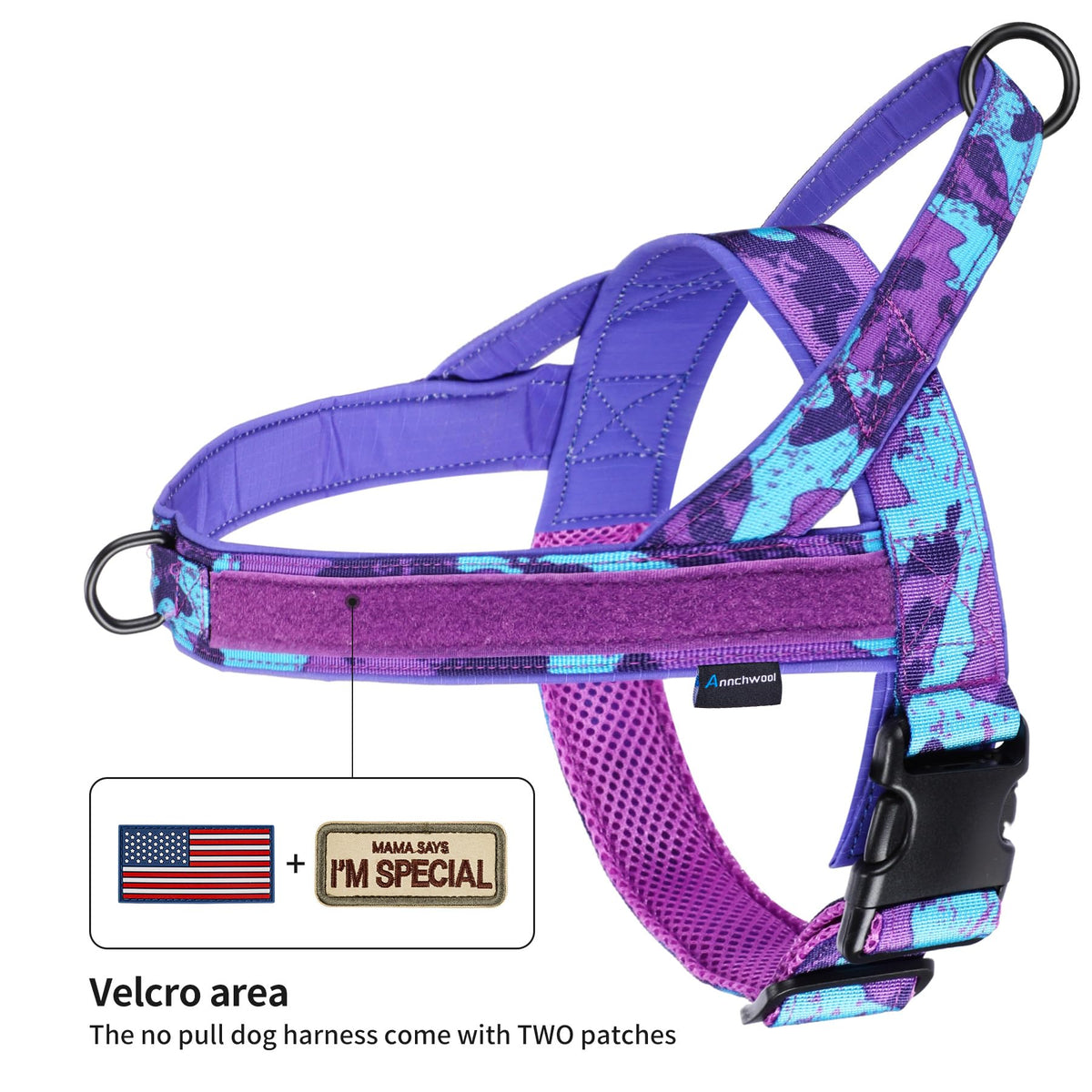 No Pull Dog Harness with Padded Handle+5Ft Leash (XL / Camo Purple Set)