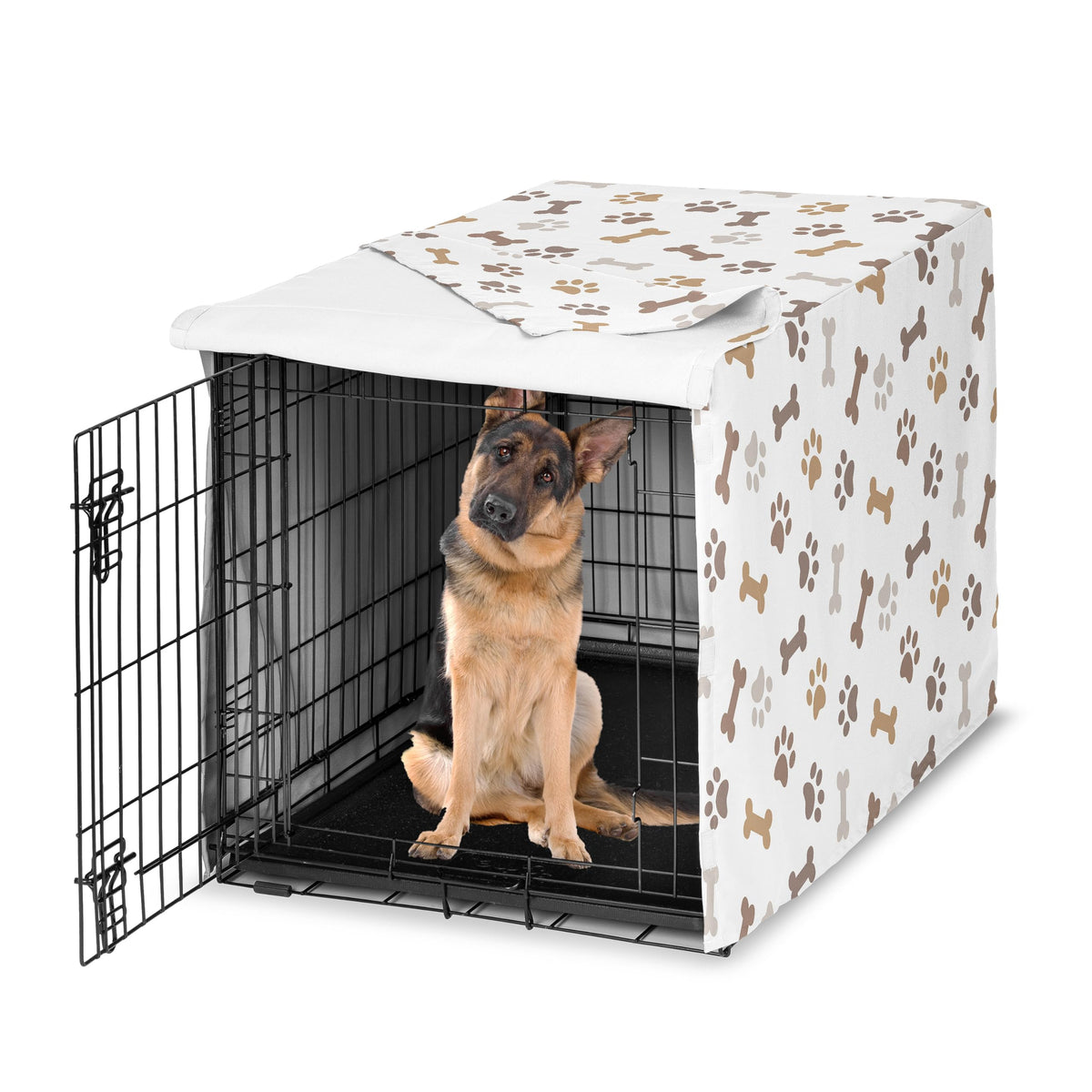 48in. Large Dog Crate Cover (Brown Paw Bone / 48in. x 32.5in. x 30.5in.)