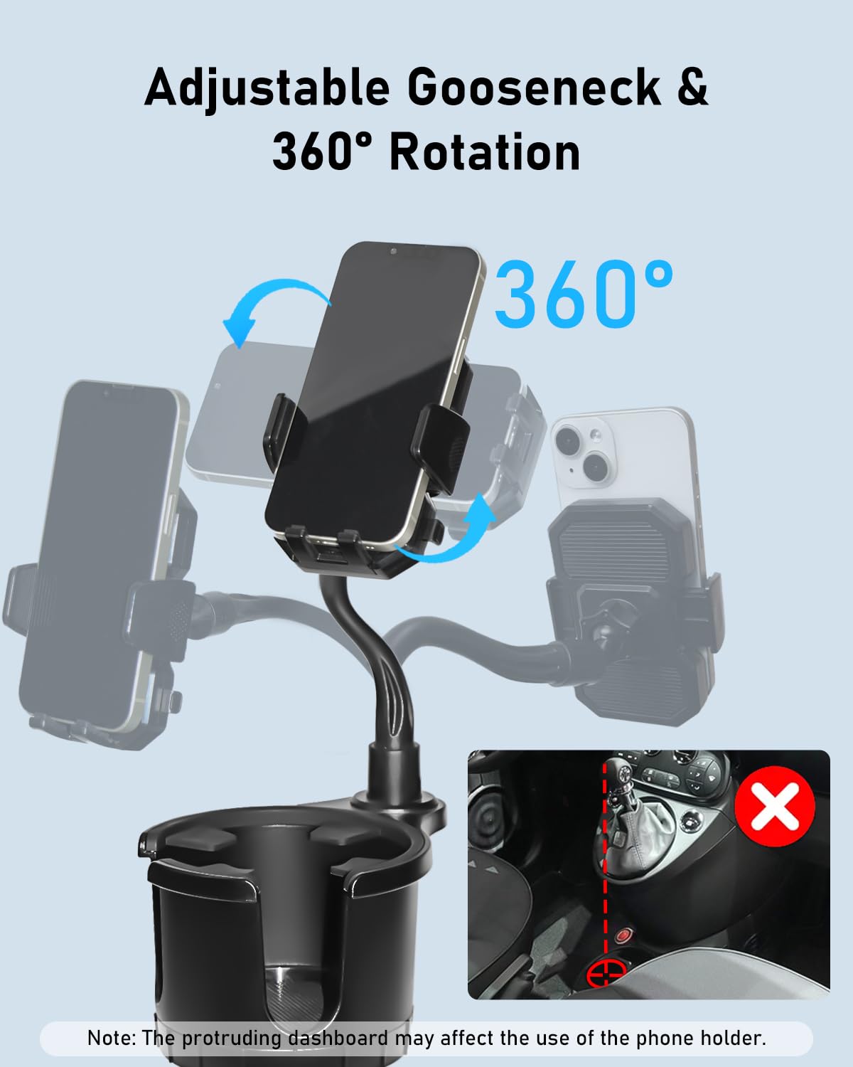 Car Cup Holder Expander with Phone Holder (Flexible Neck)