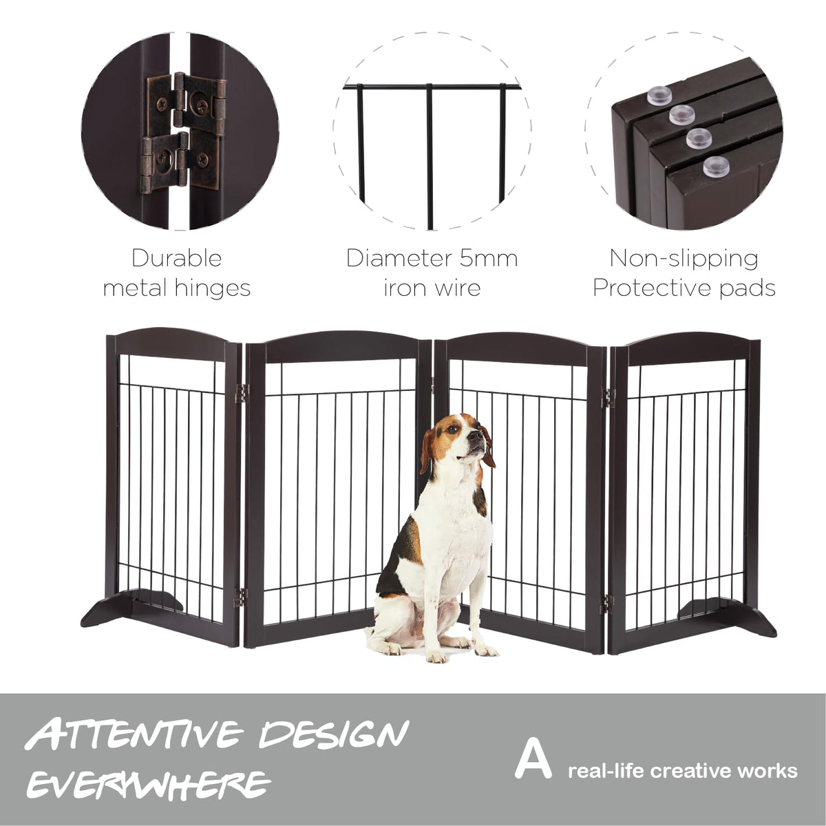 Extra Wide Foldable Dog gate for Doorway (Espresso / 【4 Panels】96"W x 32"H)